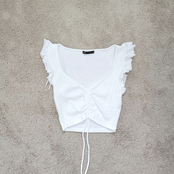 Zara Tops - Zara white ruffle ruched top size small